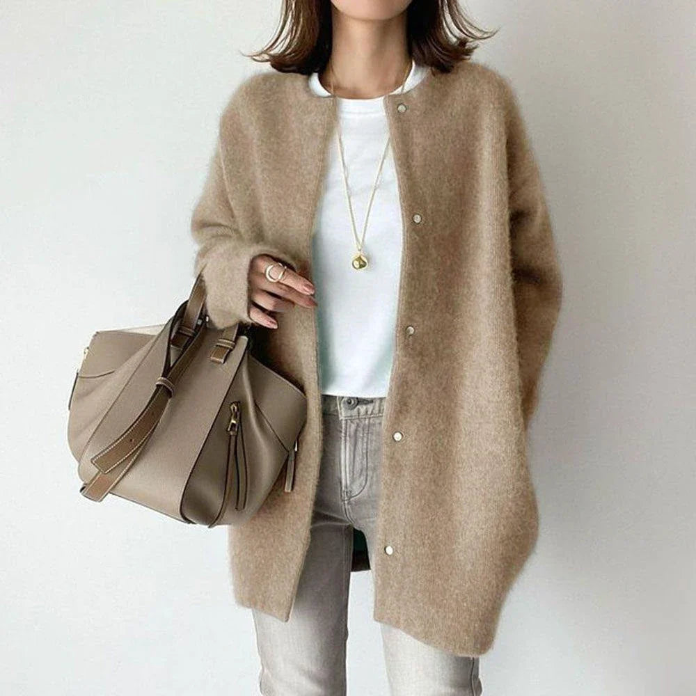 A stylish and cozy knit cardigan jacket in a variety of colors, perfect for autumn and winter wear