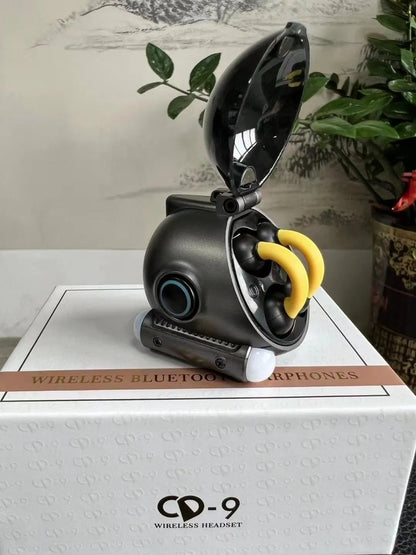Black and white clip-on Bluetooth wireless sports headset showing ear clip design