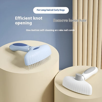 Double row napping hair removal pet comb with stainless steel teeth in azure light blue colour
