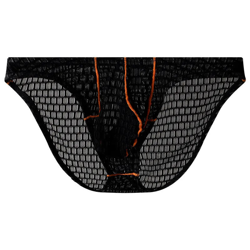 Men's low waist lace briefs in white, black, green, rose red, and light purple colours on size chart