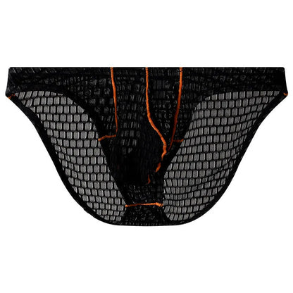 Men's low waist lace briefs in white, black, green, rose red, and light purple colours on size chart