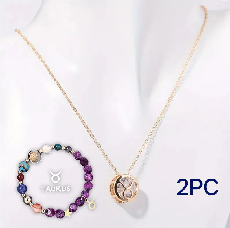 Natural stone bead necklace and matching bracelet set showing varied gemstone colours and textures.