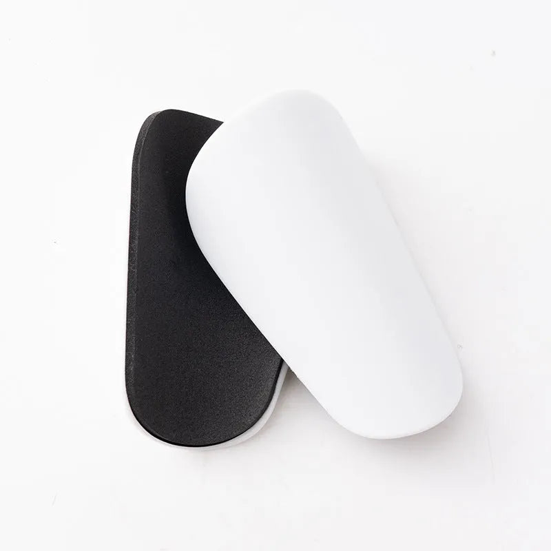 PU mini shin guards for football and running in black, white, red, and blue colours