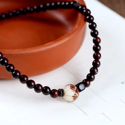 Natural rosewood bracelet with double ring and single circle bead designs in retro style
