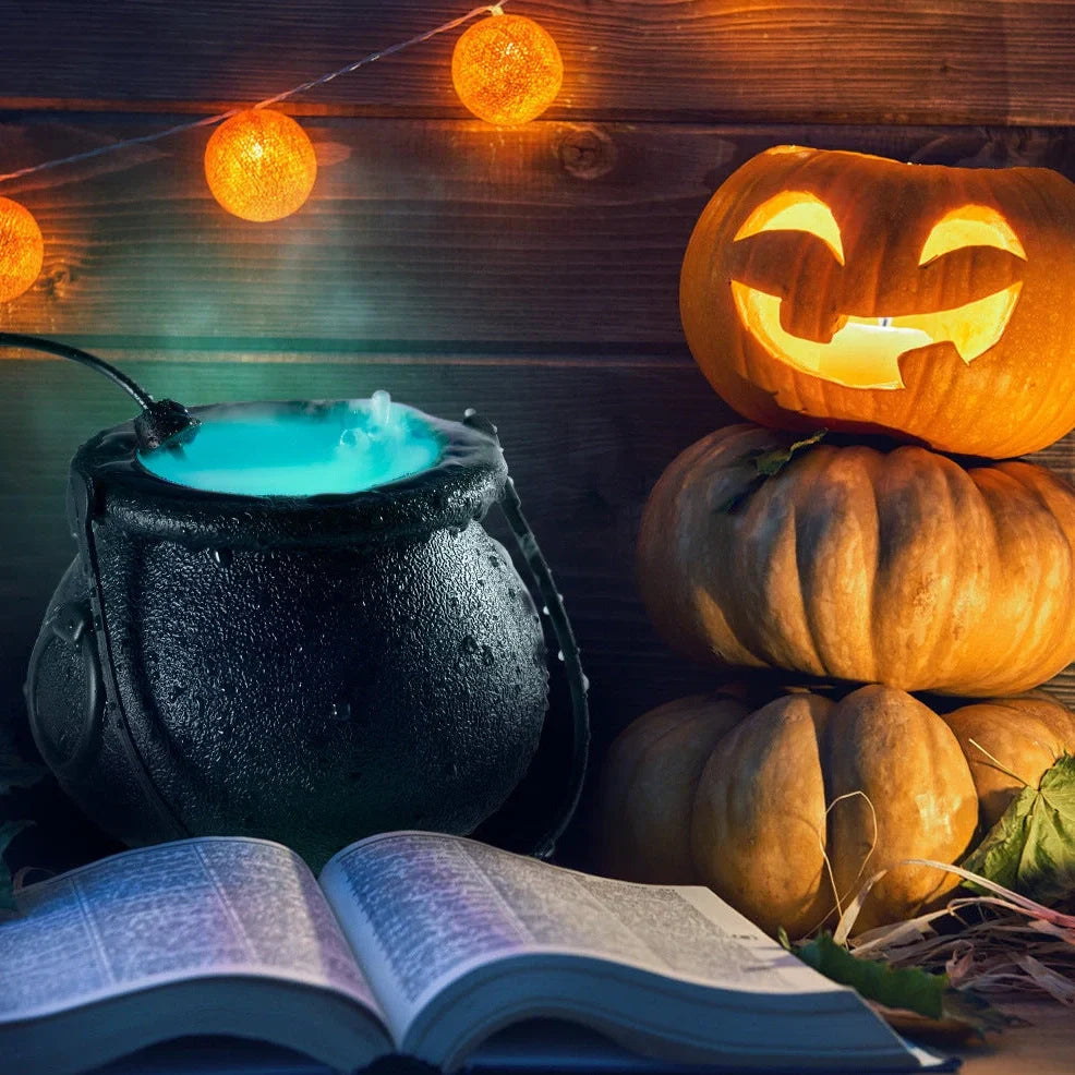 Compact 12-LED ultrasonic mist maker in ABS plastic, producing fog for Halloween fountains, 13x13x11cm size with colour lights