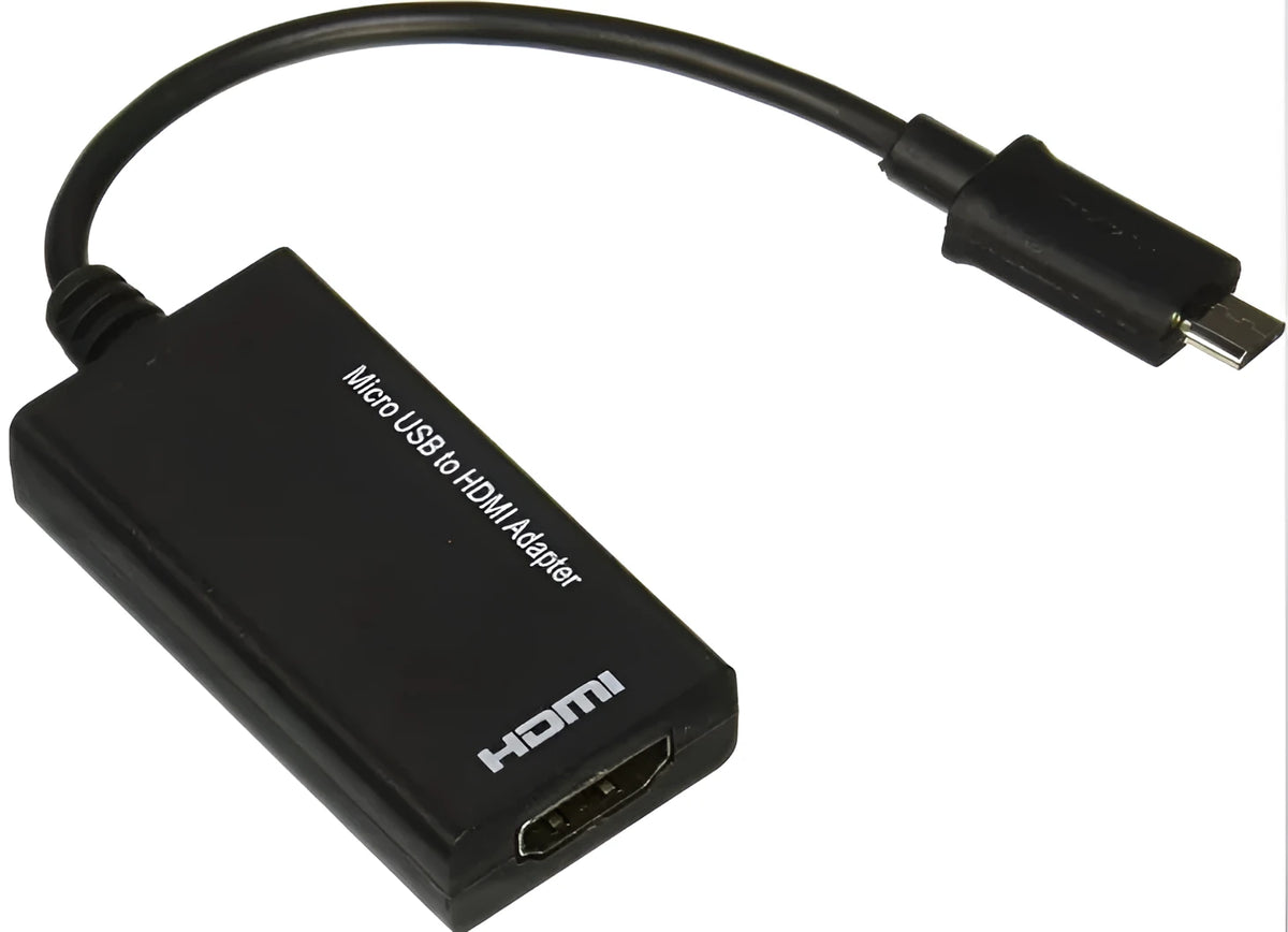 Black DisplayPort to HDMI adapter cable with 12cm length and micro USB connector for smartphone TV connection