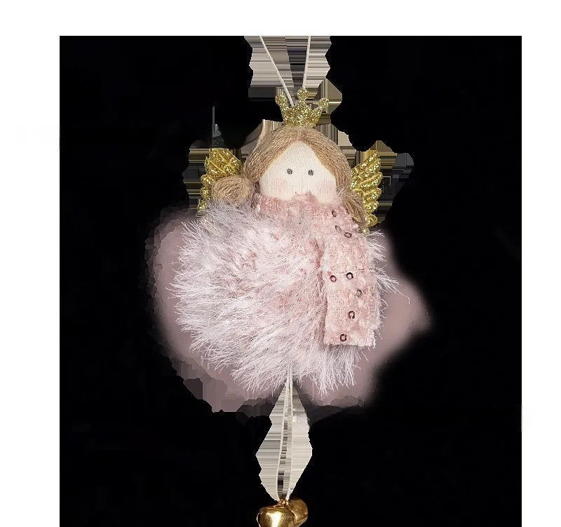 Pink plush snowman doll pendant Christmas decoration with hanger