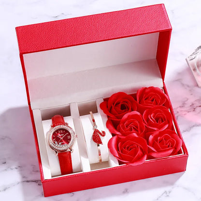 Ladies round watch with 32mm dial, 6mm alloy case, leather strap, and pin buckle