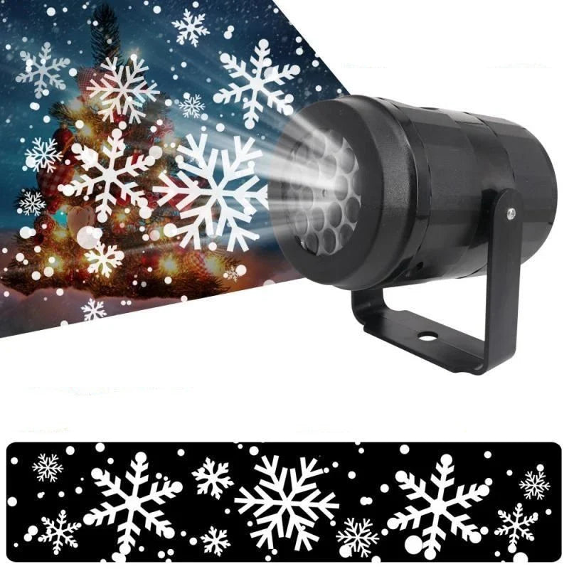 Dazzling LED snowflake projection light with various holiday-themed patterns for festive indoor and outdoor decoration