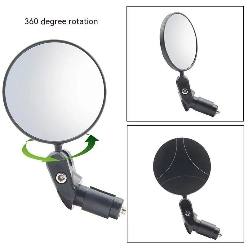 Black foldable convex rearview mirror with 7cm diameter reflector on a 14cm ABS plastic arm.