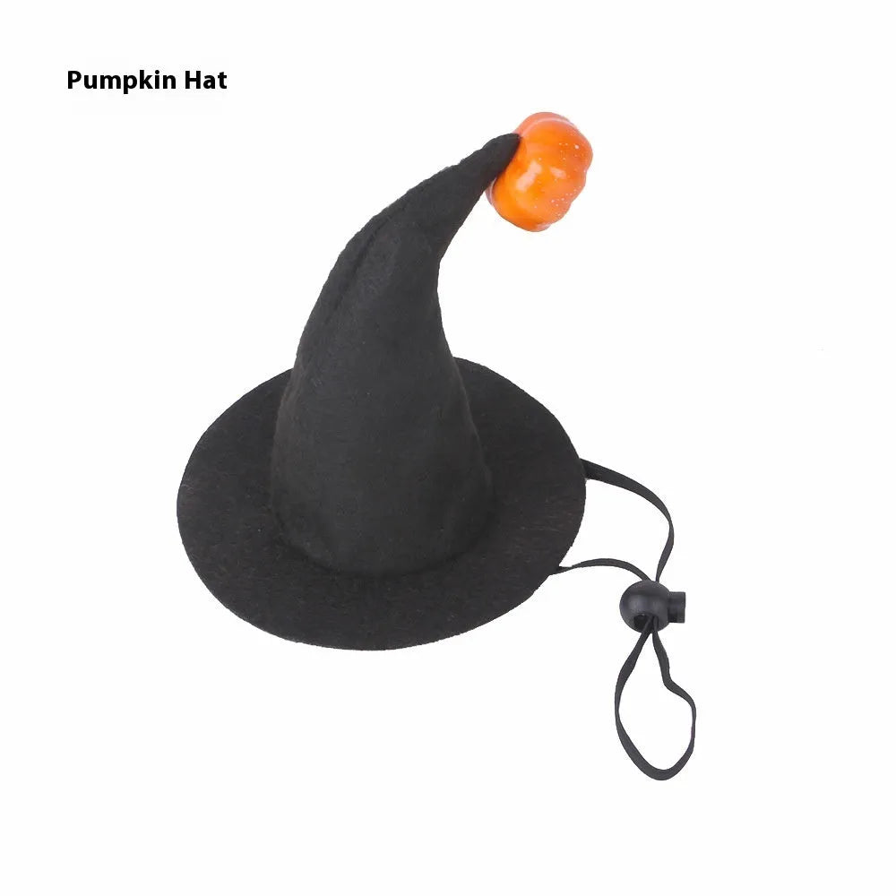 Pet Halloween hat with embossed pumpkin design on cloth material for cats and dogs