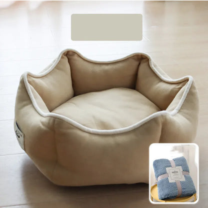 Warm cat bed in mint green with removable washable cover and free random-colour blanket