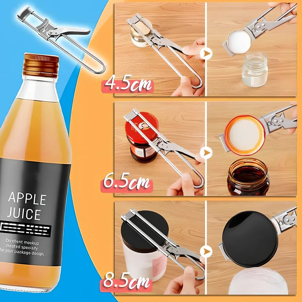 Adjustable stainless steel bottle and jar opener, 19cm long, 120g weight with non-slip handle for secure grip