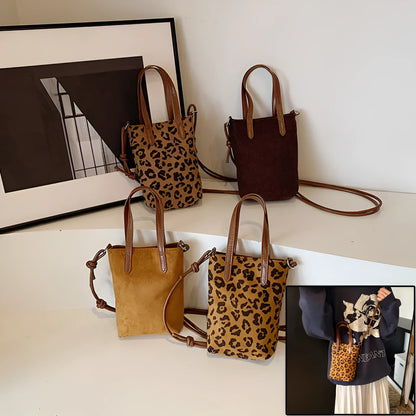 Women's retro leopard print crossbody bag with 166cm strap, square vertical PU shoulder bag in khaki or brown