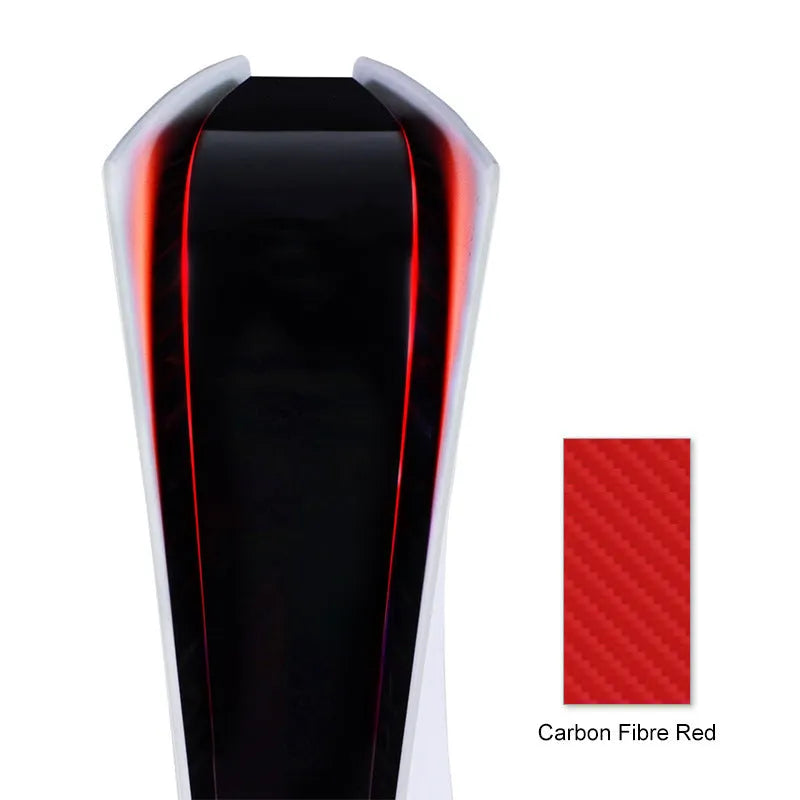 PS5 host LED light bar sticker film in carbon fibre pattern showing four colour options
