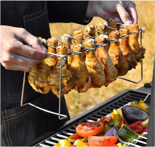 Stainless Steel Barbecue Rack with 14 Slots for Chicken, Ribs, and More