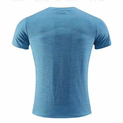 Man wearing a red short-sleeve polyester sports t-shirt for running or basketball workout.