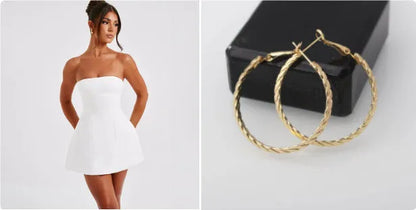 Women's solid colour backless tube dress with high waist A-line skirt