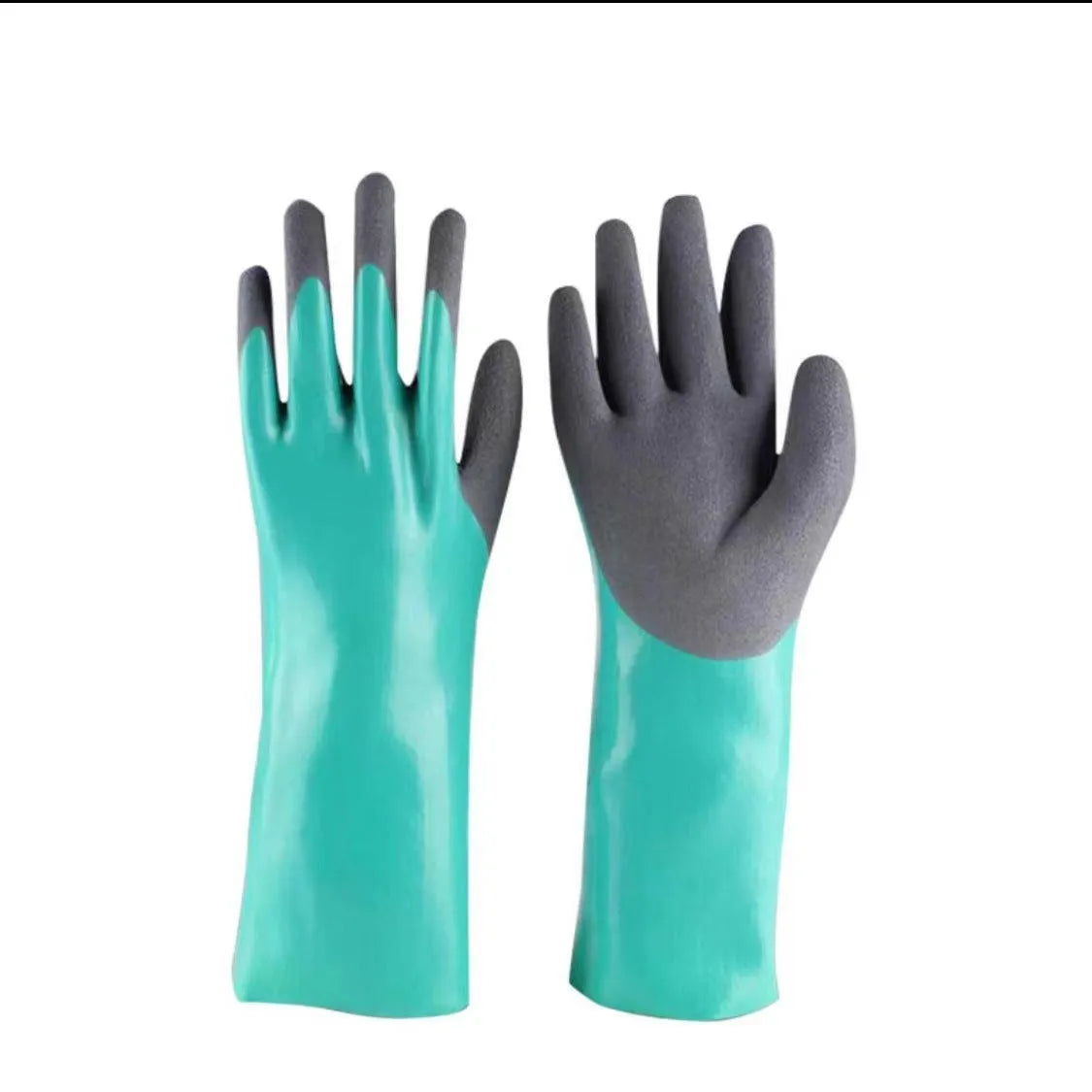 Navy blue women's lengthened nitrile gloves for waterproof fishing and marine work.
