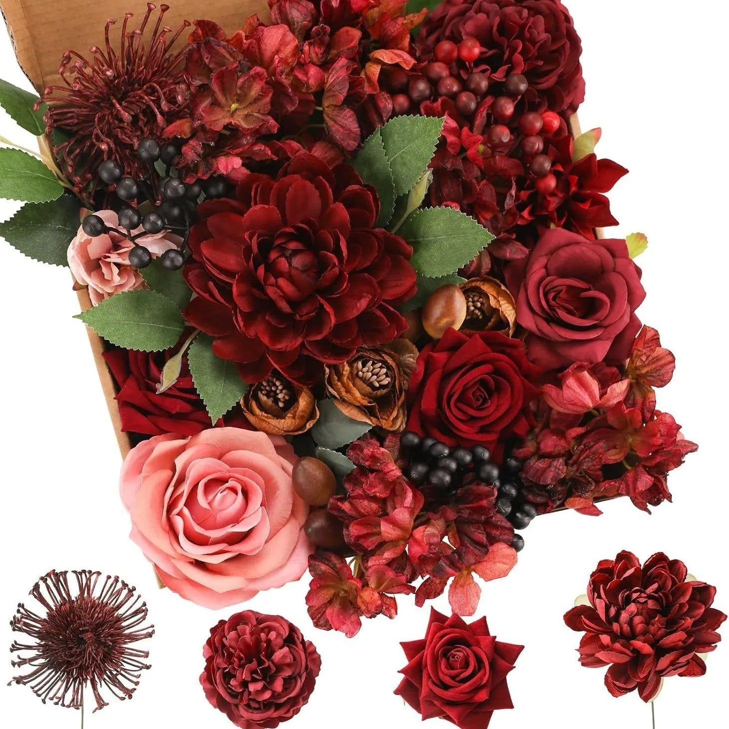 Silk flower wedding simulation box flower for layout planning in a selection of colours.