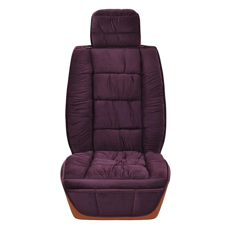 Winter short plush car seat cushion set in grey with wool cotton filler for cold weather driving