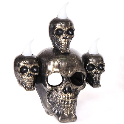 Gold and silver plastic Halloween skull ornament with LED lights for indoor decoration