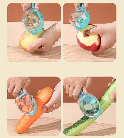 Yellow kitchen peeling knife with a matching snap-on plastic lid covering the stainless steel blade.