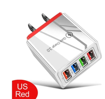 Simple Luminous 4USB mobile phone charger with UK plug showing four USB ports and compact dimensions