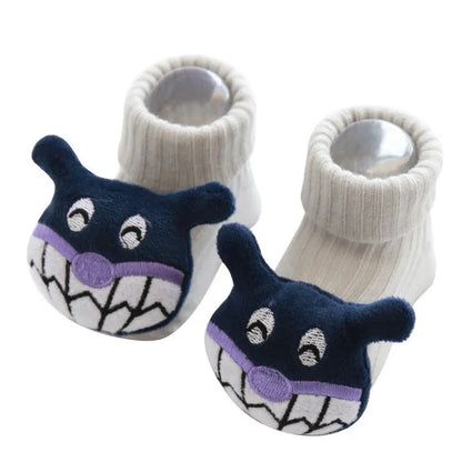 Cotton baby floor socks in multiple designs for infants aged 0-3 months