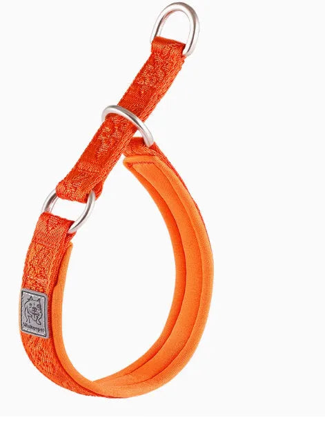 Adjustable P chain dog collar in army green nylon webbing with aluminium alloy fittings.
