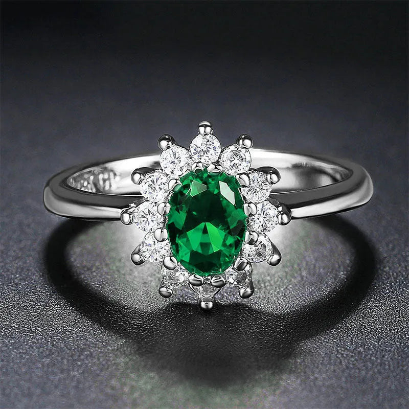 Copper women's ring with flower design in green, blue, or red electroplated finish
