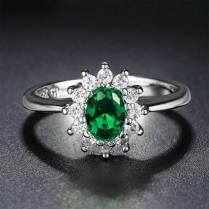 Copper women's ring with flower design in green, blue, or red electroplated finish