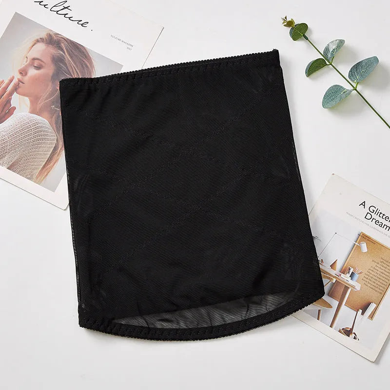 Mesh belly band body sculpting strap in black and skin colour options for postpartum waist trimming