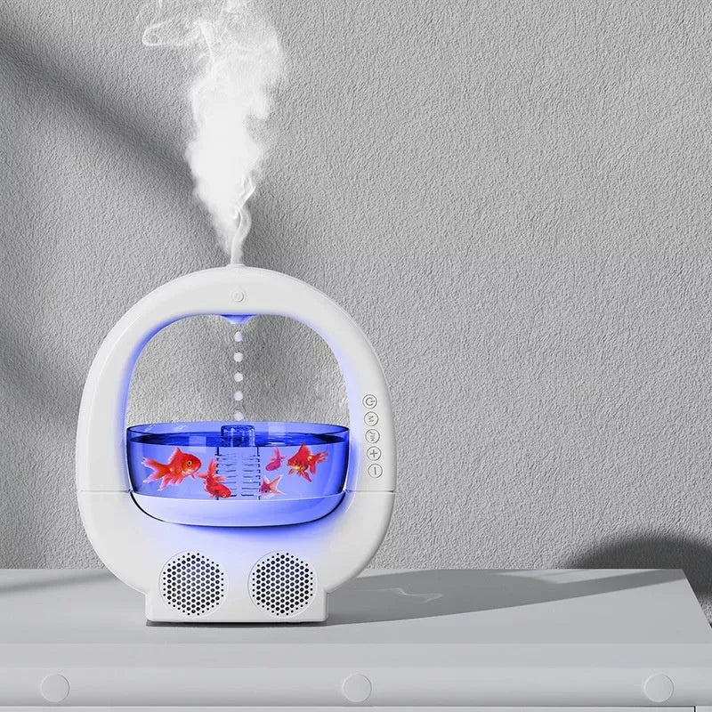 3-in-1 Anti-Gravity Humidifier with Bluetooth speaker and ambient light in white, pink, and black