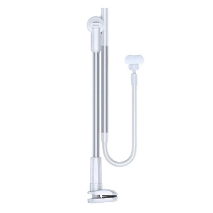 Lazy phone holder in dark grey or silver, aluminium alloy and plastic, clamp width 64-90mm, base clip 90mm.