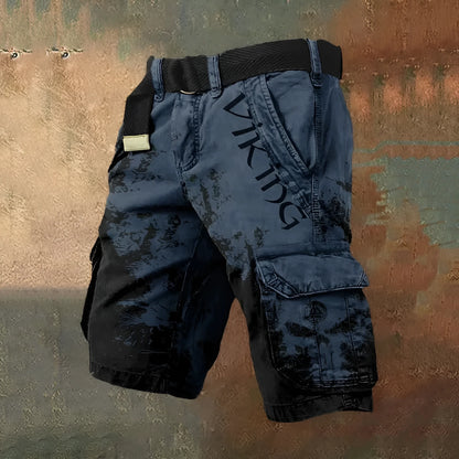 Man wearing grey 3D digitally printed polyester shorts with a zip fastening.