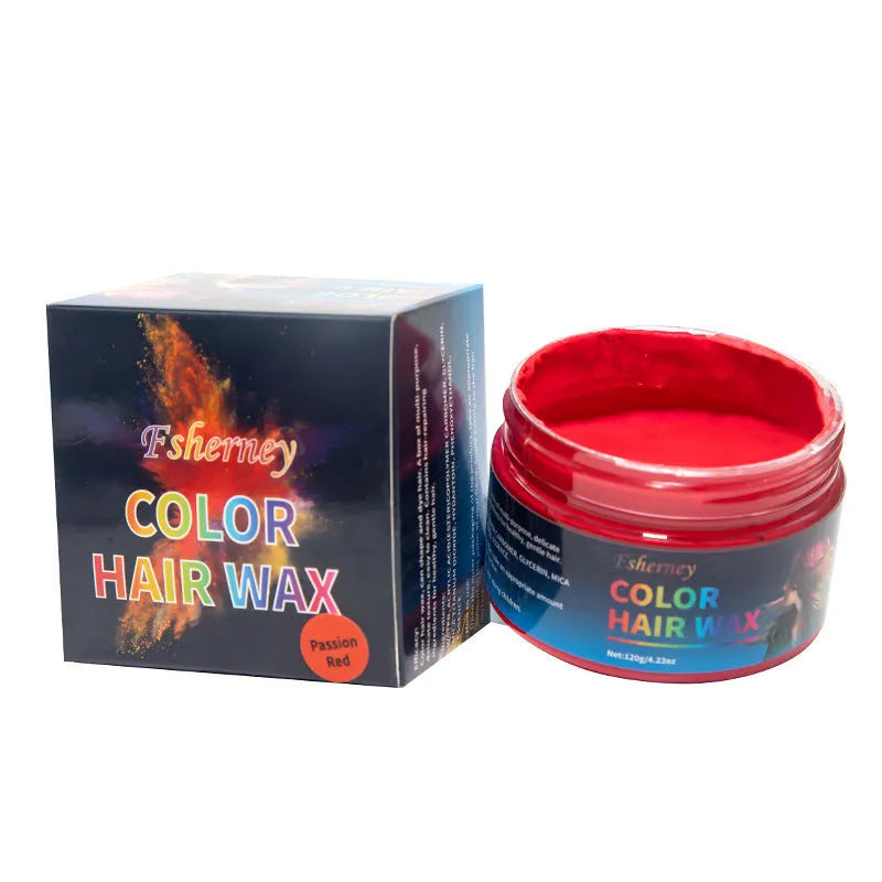 120g hair styling clay container showing colour options including blue, green, purple and other shades