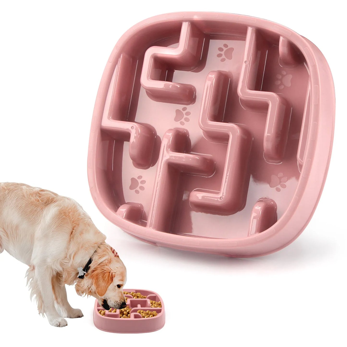 Square maze pattern slow feeder bowl for dogs and cats with anti-slip base in macaron colour.