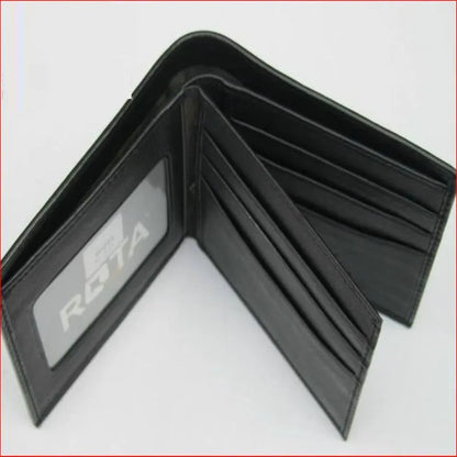 Genuine leather cowhide wallet with pearl fishskin lining in horizontal square design