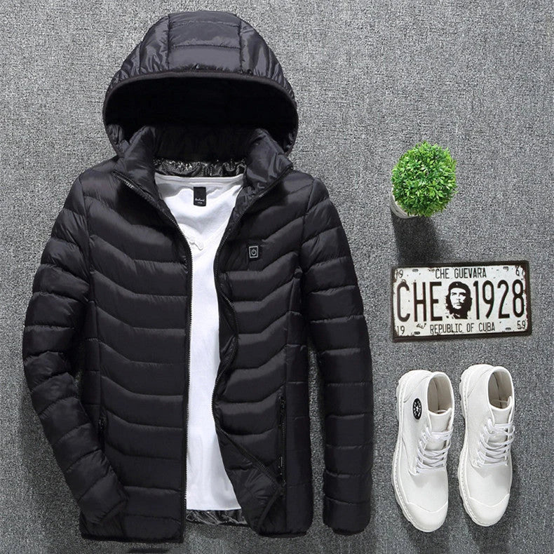 Cozy and stylish electric heated winter jacket with USB charging and adjustable temperature settings