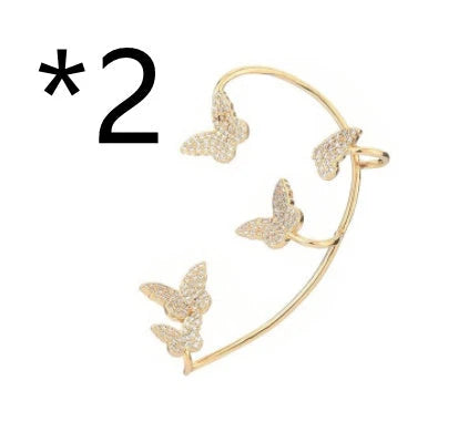 Elegant gold-plated butterfly ear cuffs with sparkling zircon accents, perfect for women's fashion and accessorizing