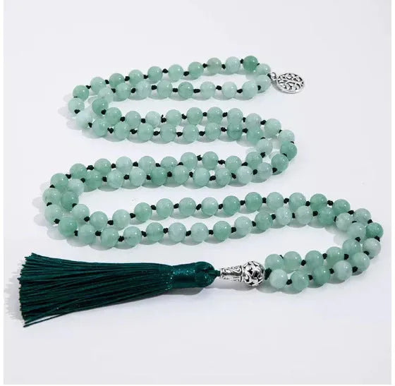 Handmade long stone beaded necklace with 108 8mm beads in a choice of 12 natural colours.