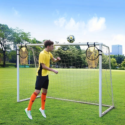 Portable soccer training goal net with lightweight fibreglass frame for backyard practice drills