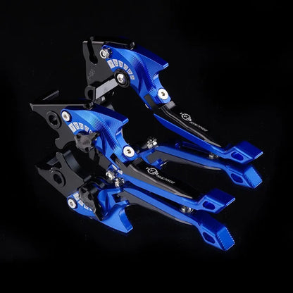 Pair of anodised metal bicycle brake horn handle levers with adjustable reach, shown in a two-tone colour finish.