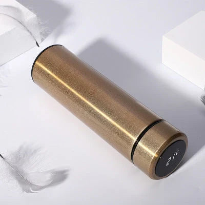 Sleek stainless steel vacuum flask with LED temperature display in various colors and capacities