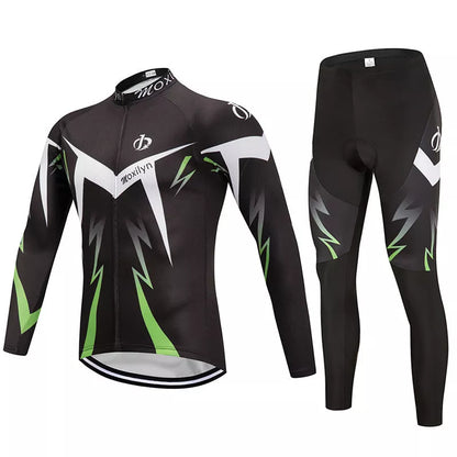 Custom winter cycling fleece suit with long sleeves for team riding in green and red options