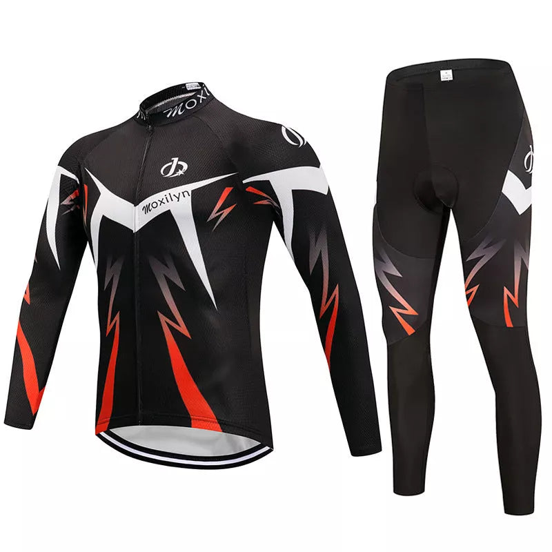 Custom winter cycling fleece suit with long sleeves for team riding in green and red options