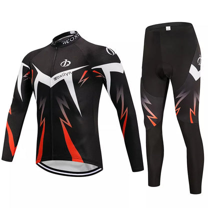 Custom winter cycling fleece suit with long sleeves for team riding in green and red options