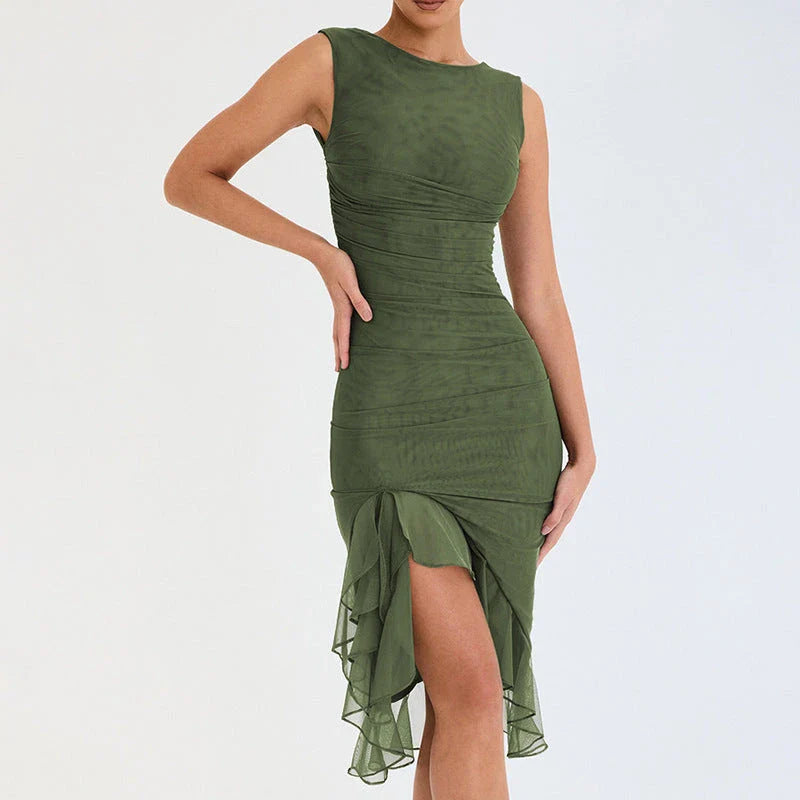 Chic sleeveless sheath dress in various colors, featuring a unique collage/splicing design and a form-fitting silhouette