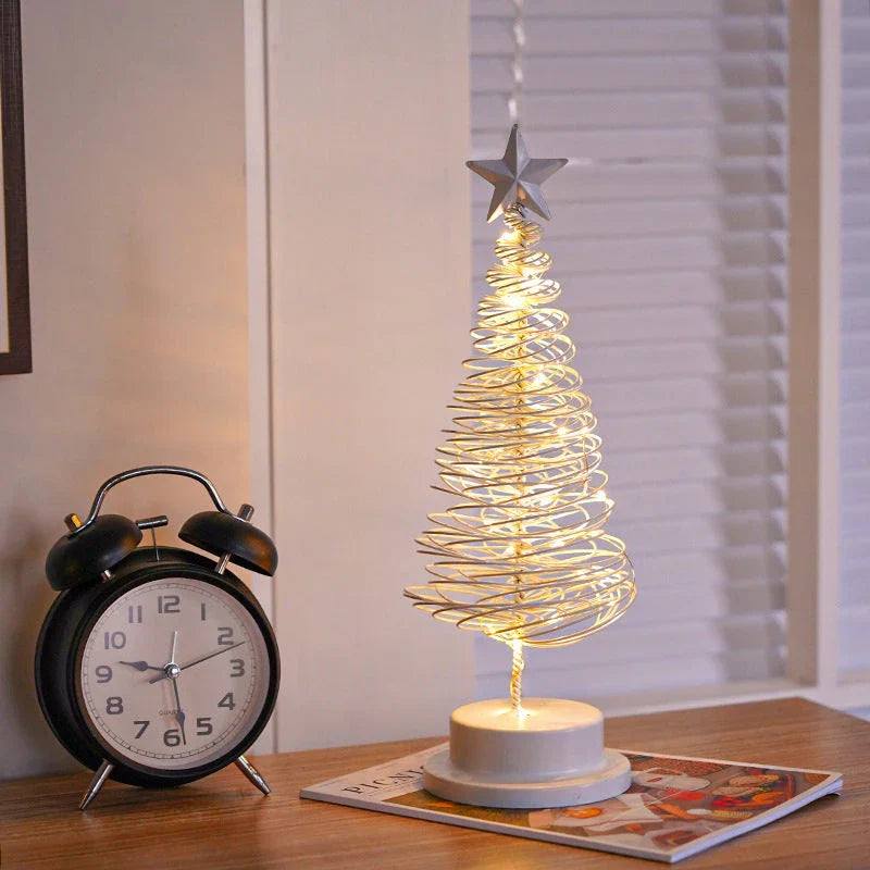 Festive LED Christmas tree lamp with a warm, glowing spiral design made of premium metal materials